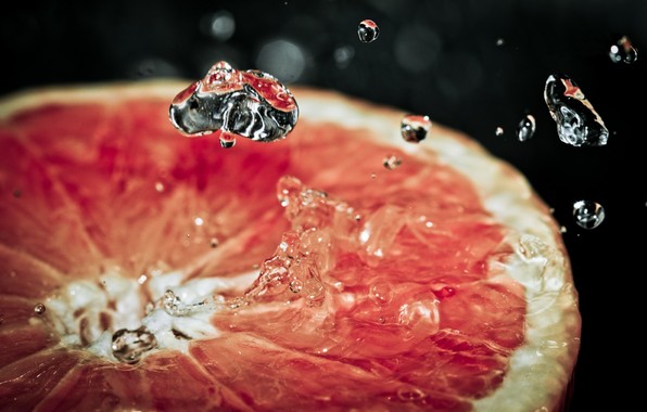 картинка на тему макро, капли, спреи, вода, грейпфрут